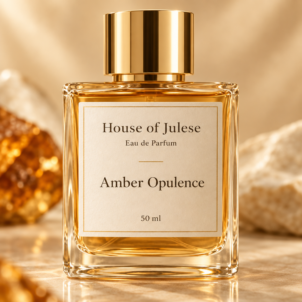 Amber Opulence bottle with reference label design