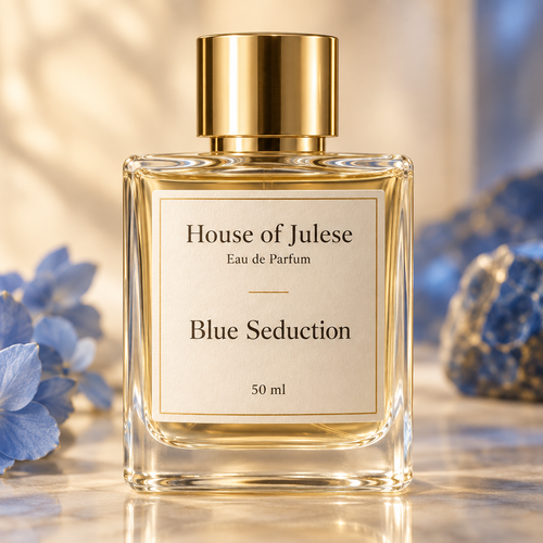 Blue Seduction bottle with reference label design