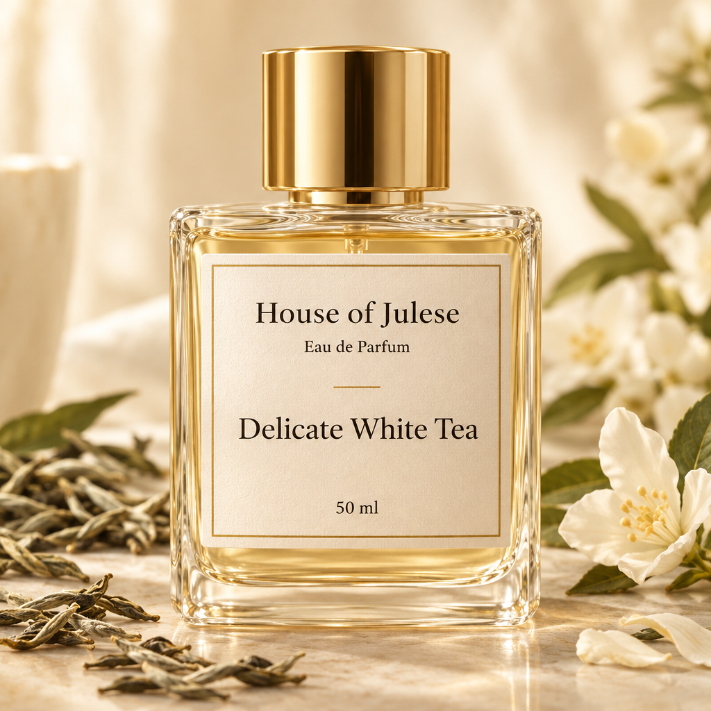 Delicate White Tea bottle with reference label design