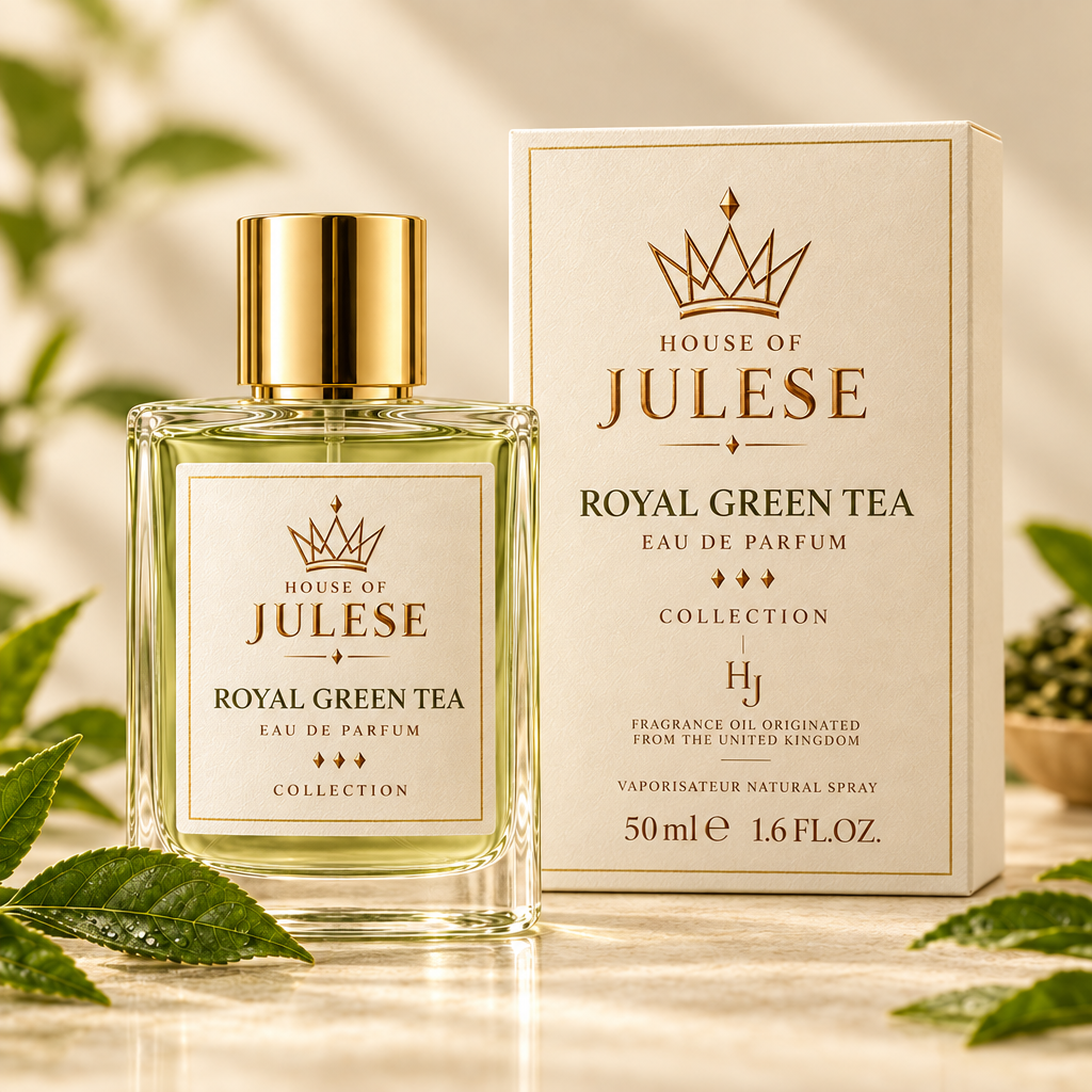 Royal Green Tea bottle and matching sample box